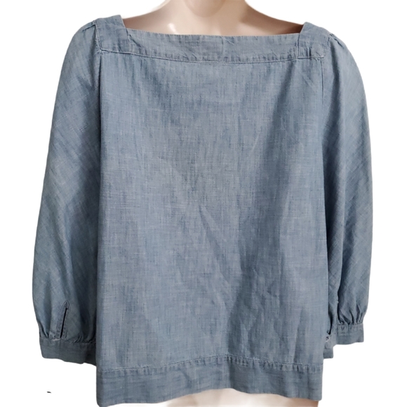 GAP square neck 3/4 sleeve denim top - Picture 2 of 6